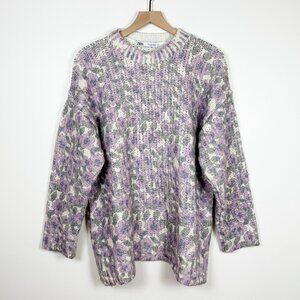 Zara Floral Jacquard Oversize Knit Wool Blend Sweater Size L